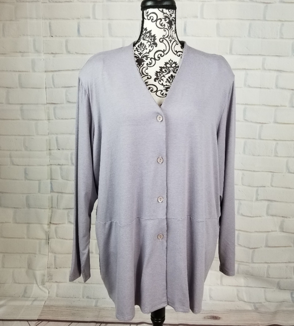 Susan Graver button front long sleeve stretch top